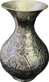 تصویر گلدان سیاه قلم استاد اسدی کوچک Silver plated vase