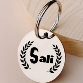 تصویر پلاک دایره نقره ای مدل Sali - 2.5 سانتیمتر / 4 حک / طلایی 