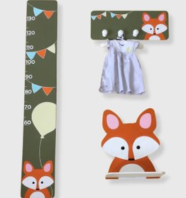 تصویر ست قدسنج و چوب لباسی و شلف طرح روباه 