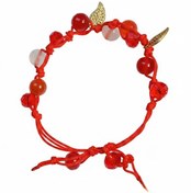 تصویر دستبند پینترستی قرمز نخی بافت مهره عقیق 