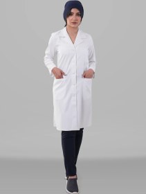 تصویر روپوش زنانه مدل یقه انگلیسی Womens White Lab Coat English Collar