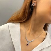 تصویر نیم ست گردنبند گوشواره جواهری قرمز کد GA00085 
