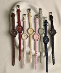 تصویر ساعت رویال مدادرنگی بند چرمی مشکی آبی سفید صورتی قرمز زرد نقره ای قهوه ای 