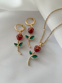 تصویر نیم ست جواهرات YSX طرح گل رز با زنجیر از استیل 