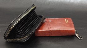 تصویر کیف کارت آکاردئونی دور زیپ مشکی 