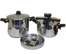 تصویر زودپز استیل دو قلو 5 و 7 لیتری مکسی من مدل 107 Twin 5 and 7 liter maxi man steel pressure cooker model 107