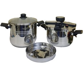 تصویر زودپز استیل دو قلو 5 و 7 لیتری مکسی من مدل 107 Twin 5 and 7 liter maxi man steel pressure cooker model 107