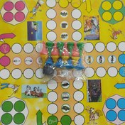 تصویر مینچ مقوایی همراه با مارپله و مهره ها و تاس بازی قدیمی و همیشه جدید 