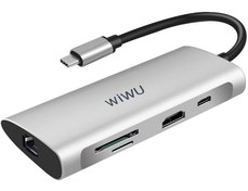 تصویر هاب تایپ سی 8 پورت مک بوک فلزی ویوو WiWU Alpha 831HRT Type-C Hub 8-in-1 Multiport Macbook Adapter WiWU Alpha 831HRT Usb C Hub 8-in-1 Multiport Macbook Adapter