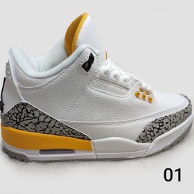 تصویر نایک ایر جردن ۳ رترو سفید زرد Nike air jordan 3 retro white and yellow 