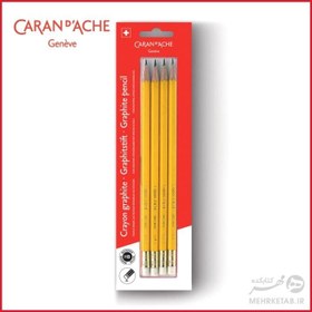 تصویر بسته چهار عددی مداد پاک کن دار کرن داش caran d’ache Set pack containing 4 HB pencils with eraser 