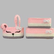 تصویر سبد قلاب بافی تریکو مدل خرگوشی مجموعه 3 عددی 