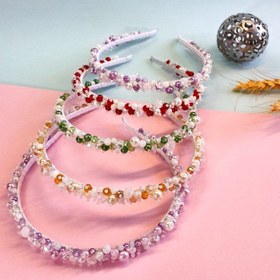 تصویر تل جواهر دوزی رنگی ترکیب مروارید و کریستال اصل - سفید yel javaherdozi