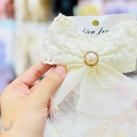 تصویر پاپیون گیپور مرواریدی - سفید 