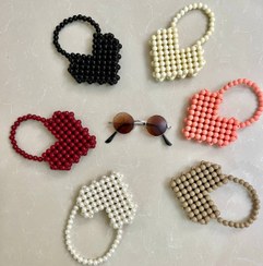 تصویر کیف مرواریدی دسته چوبی زنانه و دخترانه مدل فانتزی روبان‌دار - سفید pearl bag wood handle