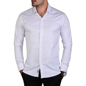 تصویر پیراهن مردانه ساده آستین بلند سفید 