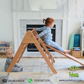 تصویر سازه ورزشی چوبی کودک مدل نردبان مثلثی چوبی 