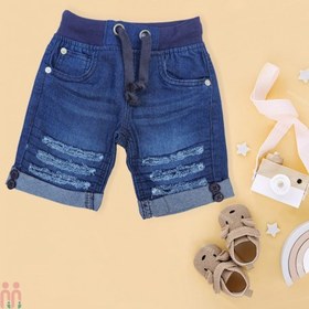 تصویر شلوارک لی بچه گانه کمرکشی بنددار وارداتی آبی مارک بی اند وای بنگلادش B&Y Baby jeans short pants 