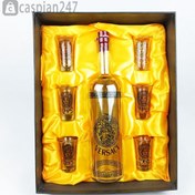 تصویر ست بطری 1 لیتری با 6 شات شیشه ای شفاف طرح ورساچه (VERSACE) 