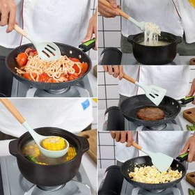 تصویر سرویس کفگیر و ملاقه - دسته بامبو - کرم روشن مایل به سفید 