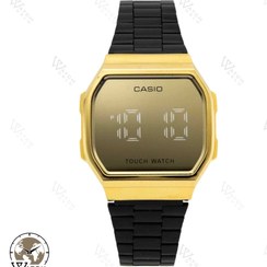 تصویر ساعت مچی دیجیتالی لمسی اسپرت کاسیو - طلایی مشکی CASIO A168