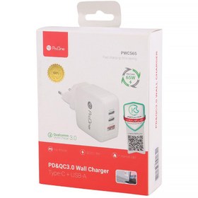 تصویر کلگی فست شارژ ProOne PWC565 3Port 3A QC3.0 PD 45W ProOne PWC565 3Port 3A QC3.0 PD 45W Fast Wall Charger