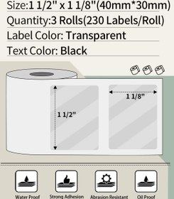 تصویر بسته سه عددی رول لیبل شفاف پرینتر حرارتی لیبل زن phomemo ابعاد 3 در4 سانتی متر 