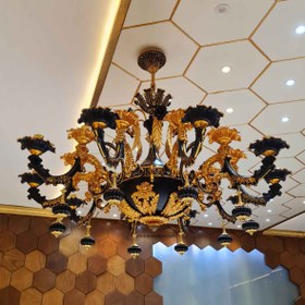 تصویر خرید لوستر کلاسیک 20 شعله مدل L1393-10 | طلایی مشکی سلطنتی لوسترسازان l1393-10