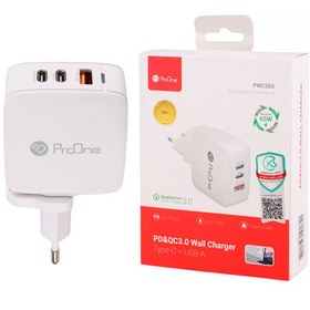 تصویر کلگی فست شارژ ProOne PWC565 3Port 3A QC3.0 PD 45W ProOne PWC565 3Port 3A QC3.0 PD 45W Fast Wall Charger