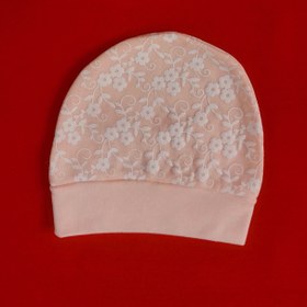 تصویر کلاه نوزادی گلبهی رنگ گلدار ( این محصول به تنهایی قابل سفارش نیست فقط همراه محصولاتی مثل لباس نوزادی سفارش بدید) 
