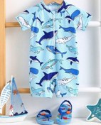 تصویر مایو نوزادی یکسره پسرانه زیپ دار طرح موجودات دریایی اورجینال برند با کیفیت shein از 6 ماه تا 3 سال 