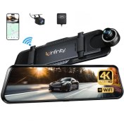 تصویر دوربین خودرو 4K آینه ای 2 لنز WIFI و GPS اینفینیتی مدل T9 