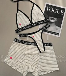 تصویر ست کاپلی زنانه و مردانه سه تیکه نخی NAVAL طرح راه راه دیپلمات 