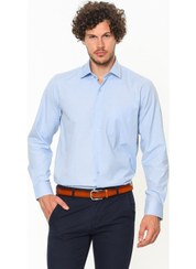 تصویر پیراهن آستین بلند کلاسیک مردانه با جیب رنگ آبی آسمانی برند varetta Men's Sky Blue Classic Cut Pocket Long Sleeve Shirt