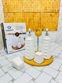 تصویر سرویس جای آبلیمو و روغن و نمک پاش 4 عددی پایه بامبو VOGATI OIL AND VINEGAR SET CERAMIC