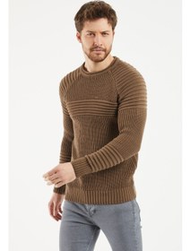 تصویر سویشرت قهوه‌ای بافت مردانه استایل خنک -TRZCM28888R08 برند cool tarz Cool Style Men's Brown Knitted Sweater -TRZCM28888R08