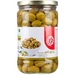 تصویر زیتون شور بی هسته شیشه 630 گرم بیژن 