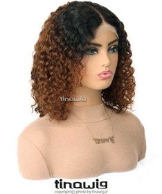 تصویر کلاه گیس زنانه CURLY14-2TT6 با موی طبیعی رنگ آمبره مشکی قهوه ای 