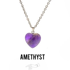 تصویر گردنبند سنگی آمیتیست اصل درجه یک تراش قلب با زنجیر استیل رایگان Stone Necklace amethyst original heart cut