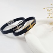 تصویر دستبند چرمی مردانه فروهر _ یراق استیل ضدحساسیت ، طراحی خاص و نماد اصالت 