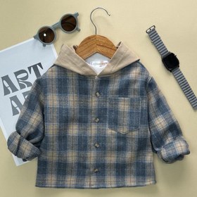 تصویر شکت چهارخونه کرم آبی کد 1650 