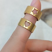 تصویر انگشتر دخترانه استیل با طرح ستاره و قلب 