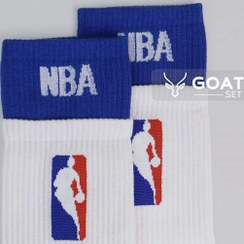 تصویر جوراب بسکتبالی سفید و آبی ساق بلند 