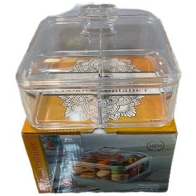 تصویر بیسکوئیت خوری مربع چهار خونه اکرولیک GHT مدل 1354A GHT Candy pot 1354A