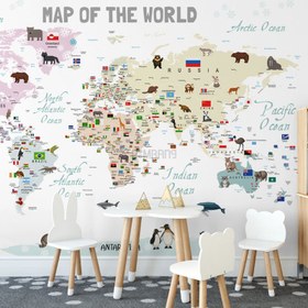تصویر پوستر دیواری کودک نقشه کشورهای جهان مدل BKW295 