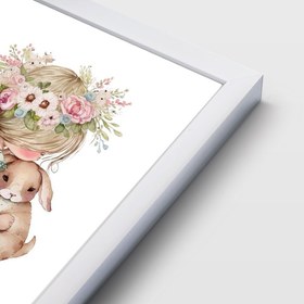 تصویر تابلو دکوراتیو اتاق کودک و نوزاد طرح دختر مو طلایی و خرگوش مجموعه 3 عددی - 10x15 سانتی متر 