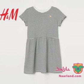 تصویر پیراهن دخترانه اچ اند ام سوئد ( H&M ) راه راه سفید مشکی 