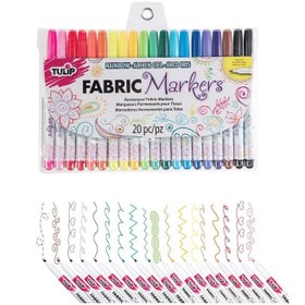 تصویر ماژیک پارچه‌ای دائمی غیرسمی ۲۰ عددی چندرنگ برند tulip Permanent Nontoxic Fabric Markers 20 Pack Multicolor