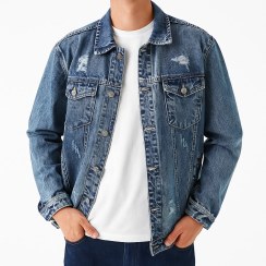 تصویر کت جین مردانه زاپ داررنگ آبی تیره | استایل خیابانی، خاص و همیشه جذاب 2025 