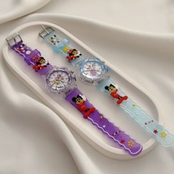 تصویر ساعت بچه گانه چراغدار کد 2609 - رنگ آبی کمرنگ 